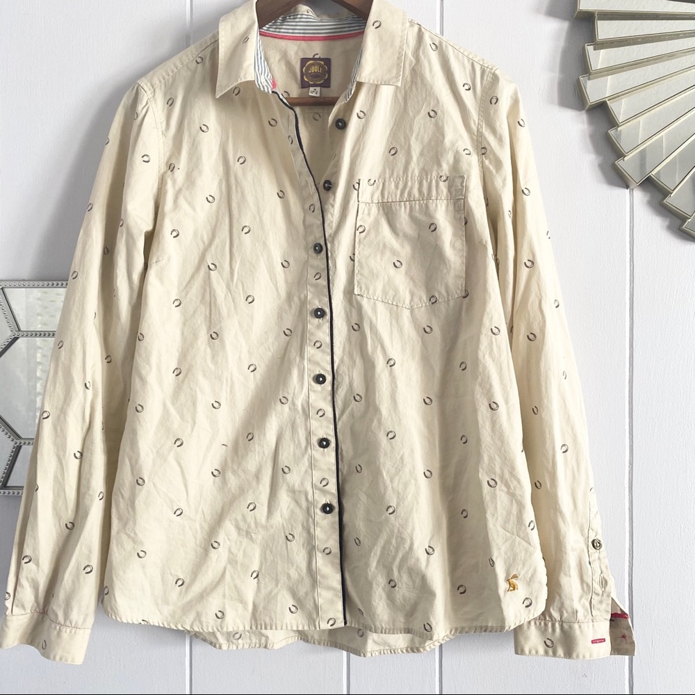 Joule Lifestyle Tan Horseshoe Button-down Blouse 8